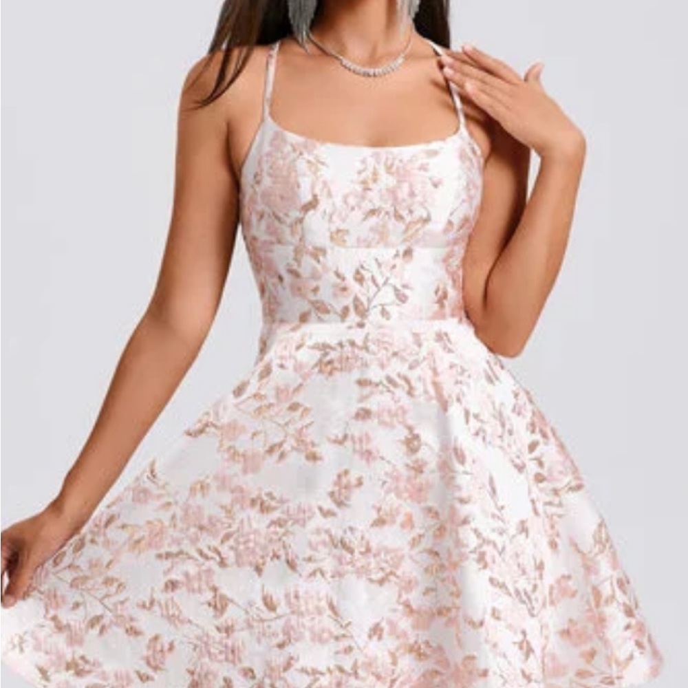 B Darlin Pink and White Sweetheart A-Line Prom Dress - Picture 3 of 7
